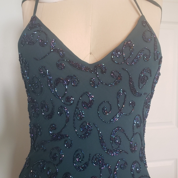 Cache Silk Teal Beaded 1920s Style Evening Dress, 4 - Picture 2 of 16